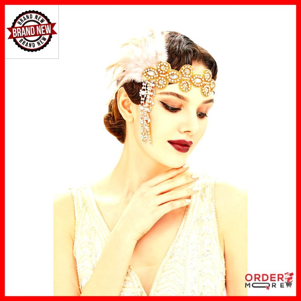 Feather Crystal Flapper Headband for Gatsby Party & Formal Events